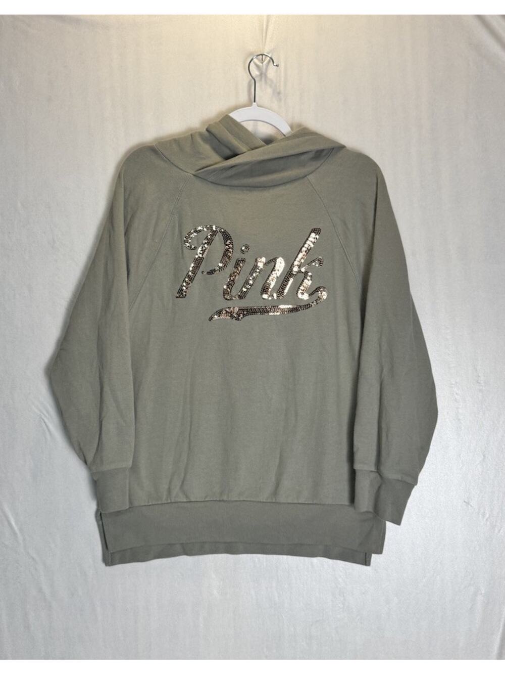 PINK Victoria’s Secret Y2K Sequin Logo Hoodie Green Oversized McBling Lounge S